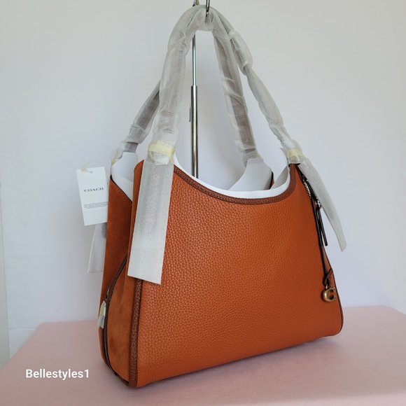 COACH Lori Colorblocked Pebbled Leather & Suede Shoulder Bag- Canyon color⭐ - Picture 3 of 16